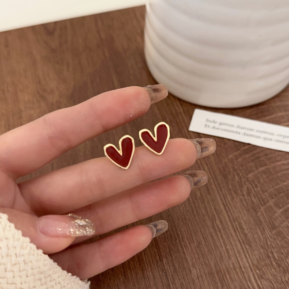 Minimalist Red Heart Design Stud Earrings Simple Cute Style Ear Jewelry Daily Accessory Gift - Image 2