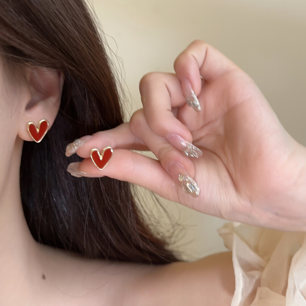 Minimalist Red Heart Design Stud Earrings Simple Cute Style Ear Jewelry Daily Accessory Gift - Image 3