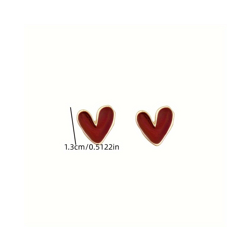 Minimalist Red Heart Design Stud Earrings Simple Cute Style Ear Jewelry Daily Accessory Gift - Image 4