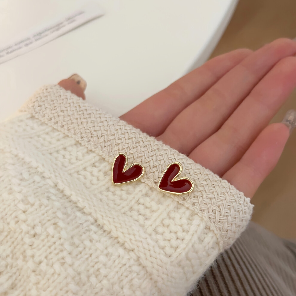 Minimalist Red Heart Design Stud Earrings Simple Cute Style Ear Jewelry Daily Accessory Gift - Image 5