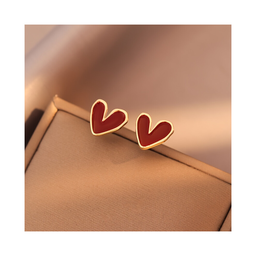 Minimalist Red Heart Design Stud Earrings Simple Cute Style Ear Jewelry Daily Accessory Gift - Image 6
