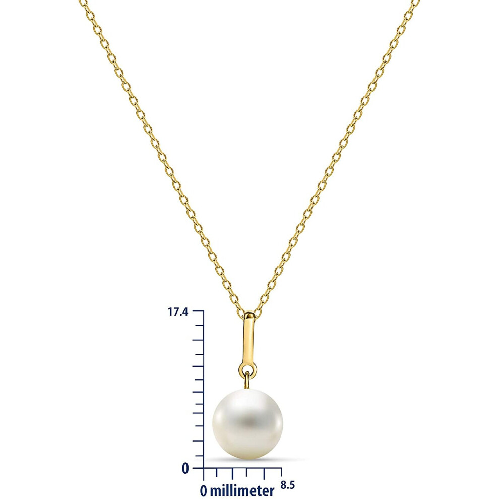 Miore 14 kt 585 yellow gold necklace with 8.50 mm white freshwater pearl for women, length 450 mm - Image 2