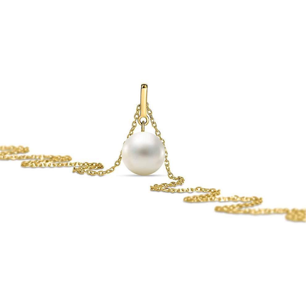 Miore 14 kt 585 yellow gold necklace with 8.50 mm white freshwater pearl for women, length 450 mm - Image 3