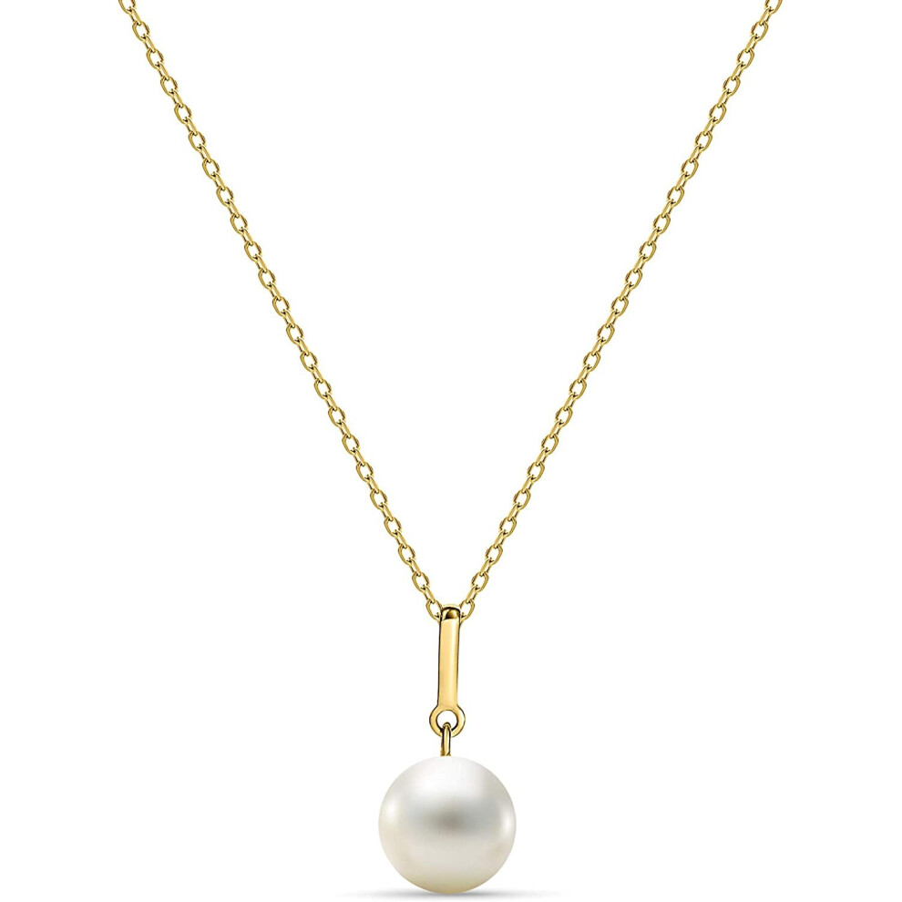 Miore 14 kt 585 yellow gold necklace with 8.50 mm white freshwater pearl for women, length 450 mm
