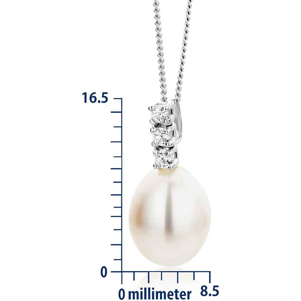 Miore Necklace - Pendant Women Freshwater Pearl Chain Brilliant Cut Zirconia White Gold 9 Kt / 375 Chain 45 cm - Image 3