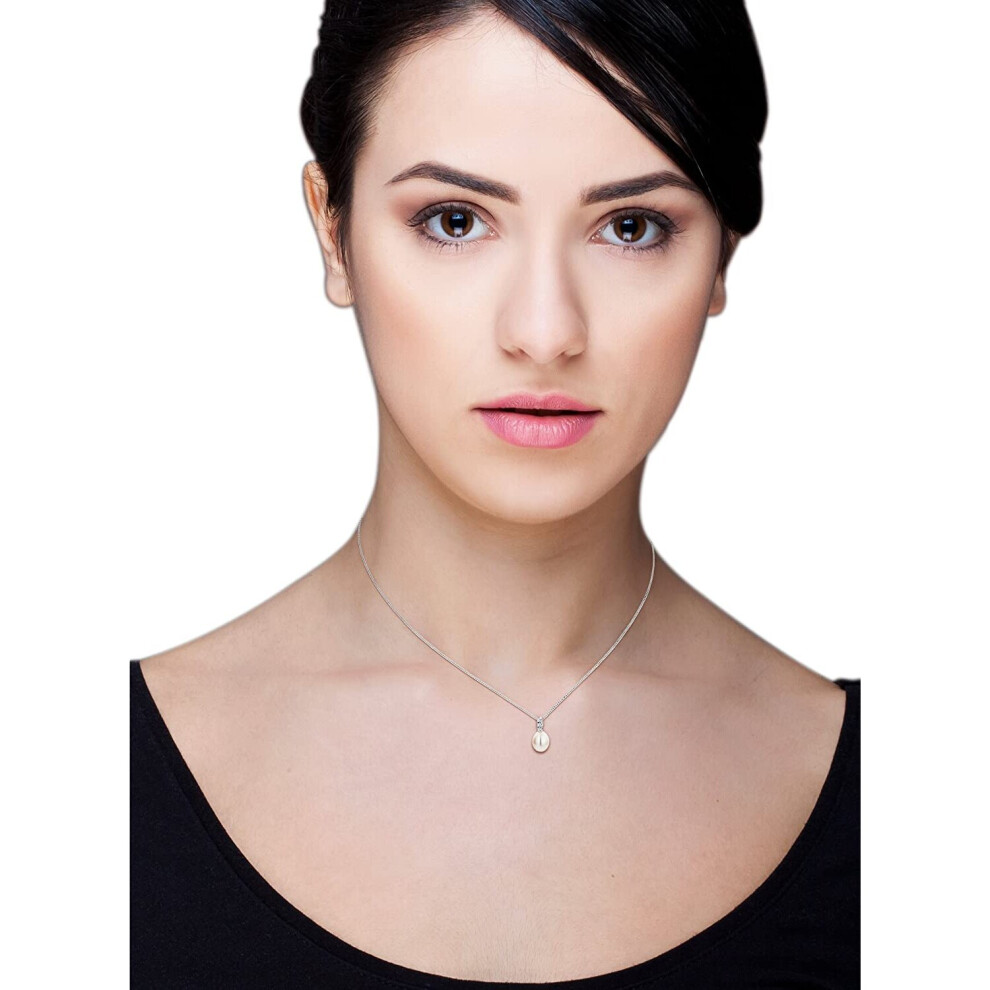 Miore Necklace - Pendant Women Freshwater Pearl Chain Brilliant Cut Zirconia White Gold 9 Kt / 375 Chain 45 cm - Image 4