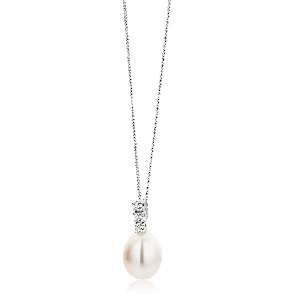 Miore Necklace - Pendant Women Freshwater Pearl Chain Brilliant Cut Zirconia White Gold 9 Kt / 375 Chain 45 cm - Image 6