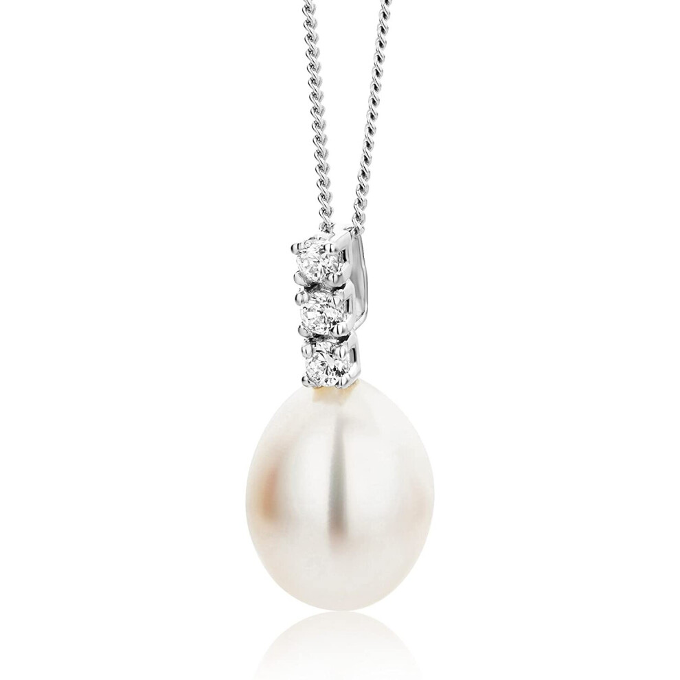 Miore Necklace - Pendant Women Freshwater Pearl Chain Brilliant Cut Zirconia White Gold 9 Kt / 375 Chain 45 cm