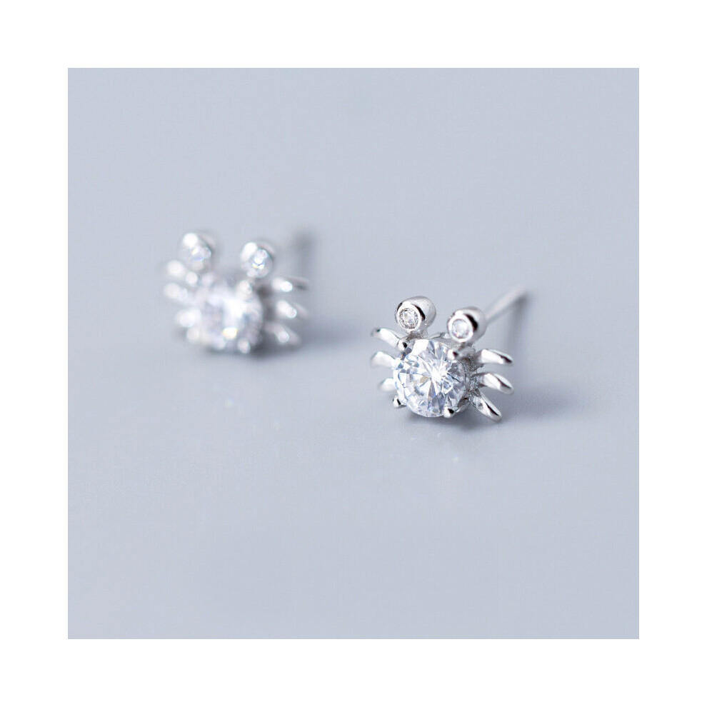 MloveAcc 100% 925 Sterling Silver Ocean Crab Small Clear CZ Stud Earrings for Women Earrings Jewelry Gift S925 - Image 2