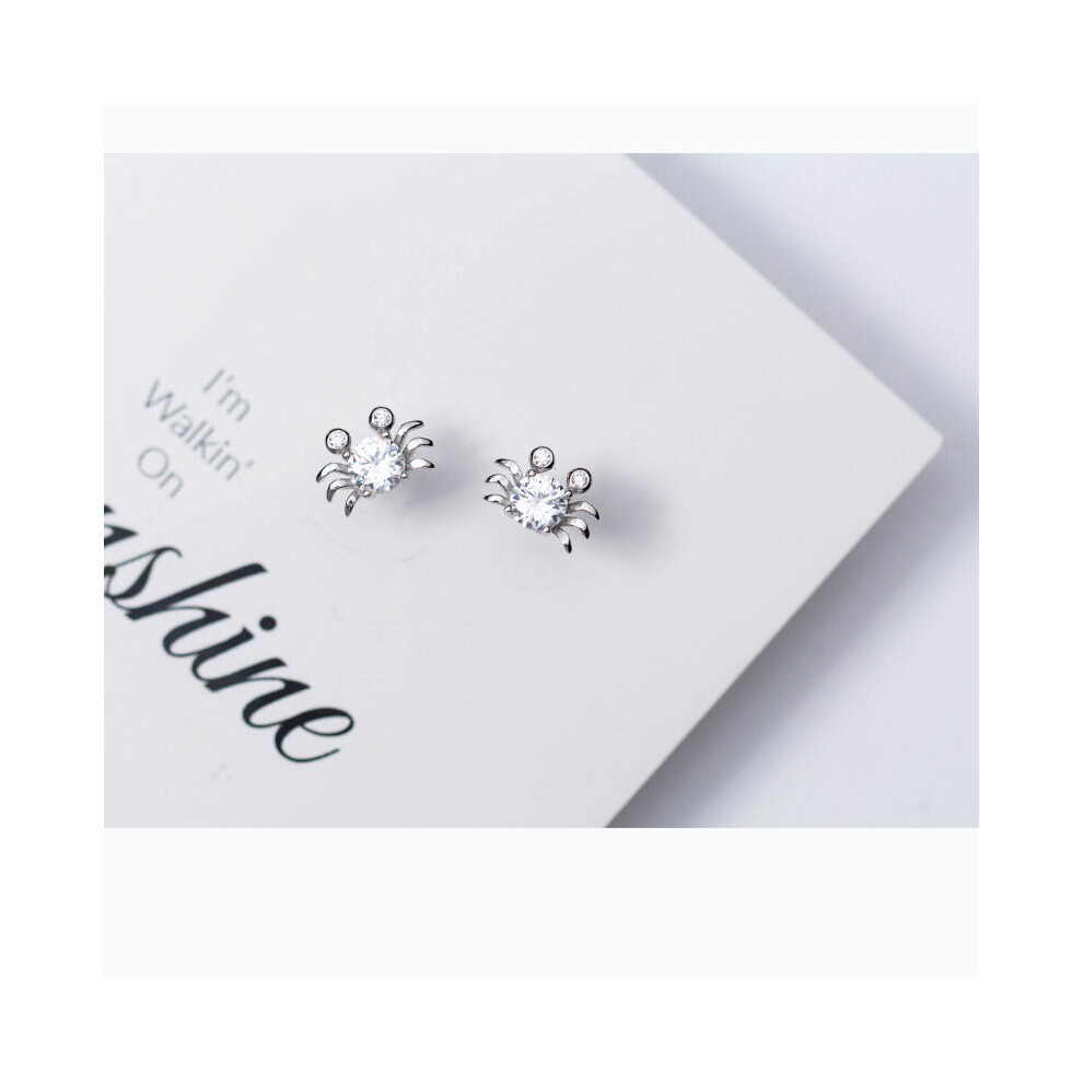MloveAcc 100% 925 Sterling Silver Ocean Crab Small Clear CZ Stud Earrings for Women Earrings Jewelry Gift S925 - Image 4