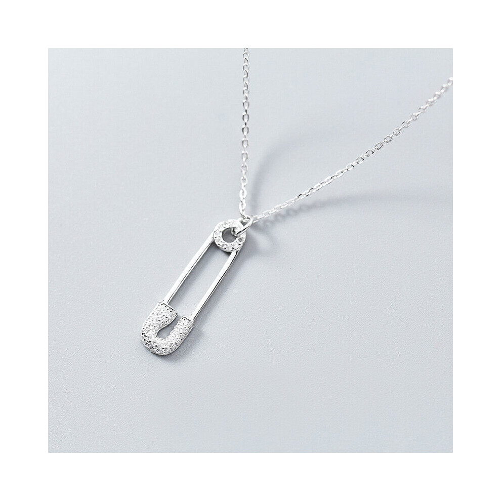 MloveAcc Delicate 925 Sterling Silver Drop Charm Dainty Paper Clip Small CZ Stone Necklace Safety Pin for Women Girls - Image 2