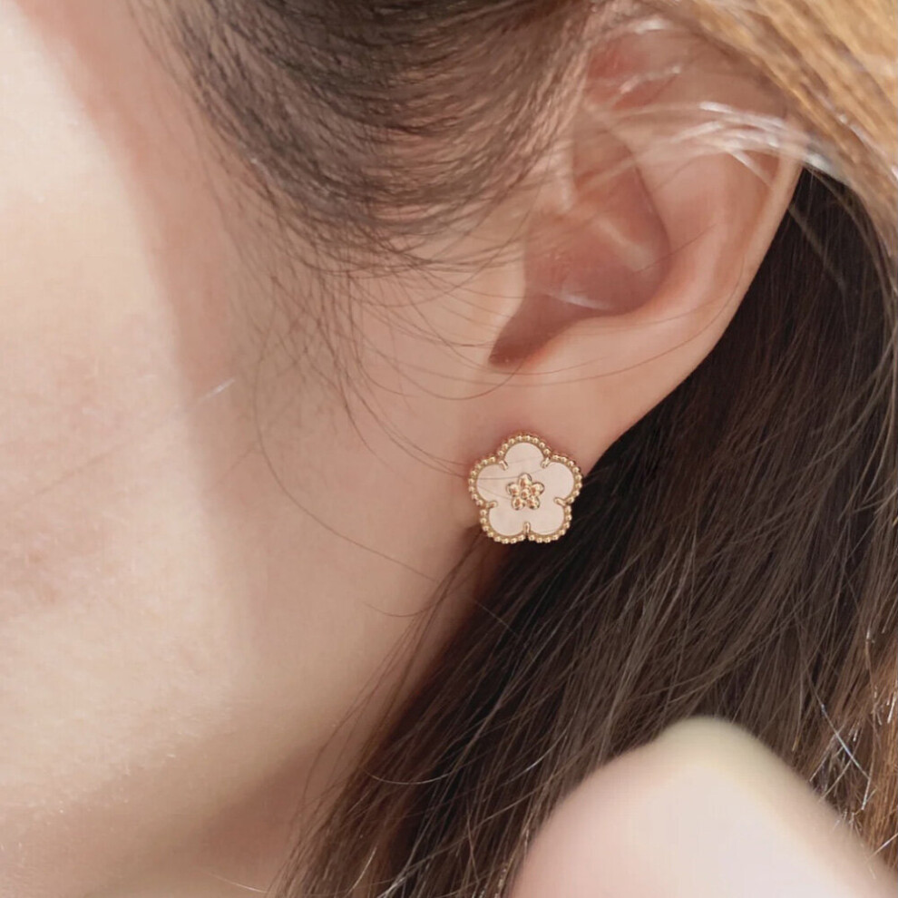 Models In Plum Blossom Earrings S925 Full Body Sterling Silver Rose Fritillaria Inlaid Jewelry Hot - Image 3