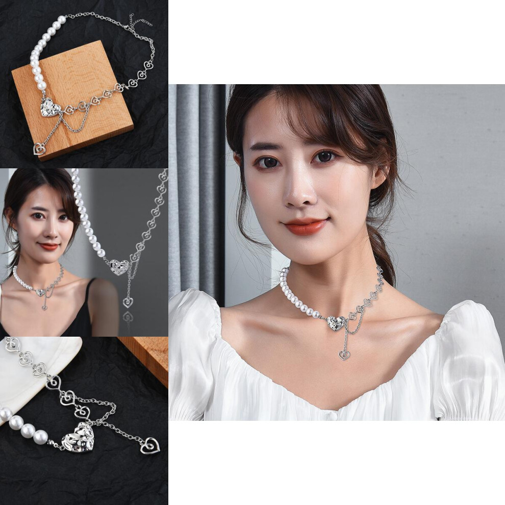 Modern Ins Korean Design Heart Necklace Featuring A Chic Pearl Chain In Titanium Steel - Image 2