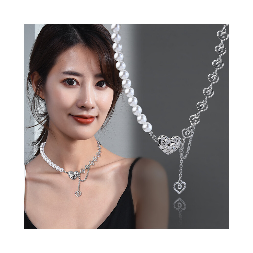 Modern Ins Korean Design Heart Necklace Featuring A Chic Pearl Chain In Titanium Steel - Image 3