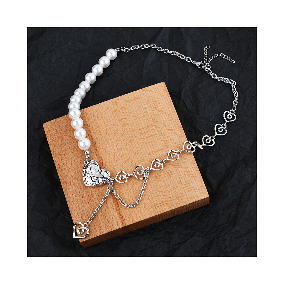 Modern Ins Korean Design Heart Necklace Featuring A Chic Pearl Chain In Titanium Steel - Image 4