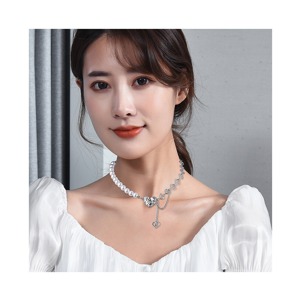 Modern Ins Korean Design Heart Necklace Featuring A Chic Pearl Chain In Titanium Steel - Image 5