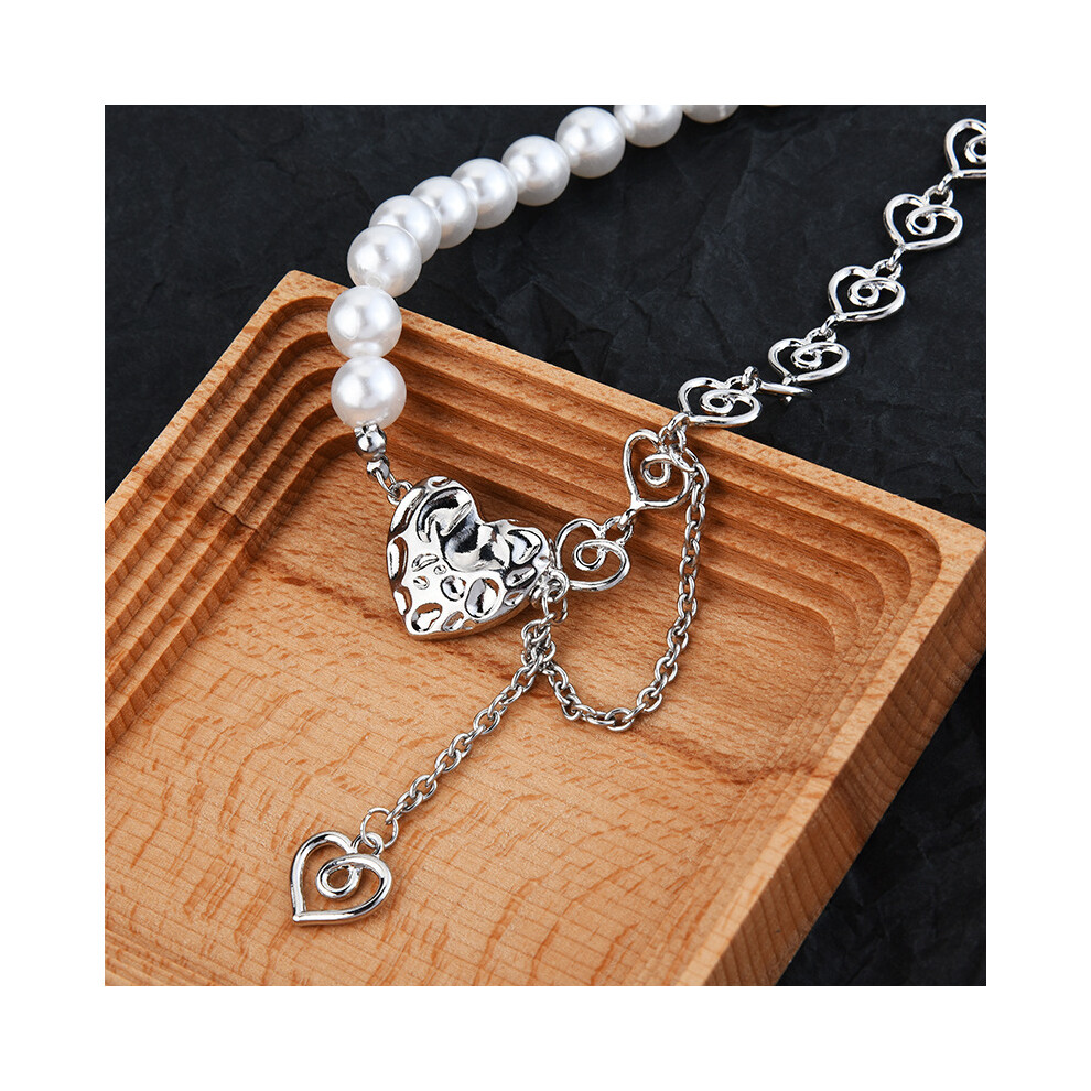 Modern Ins Korean Design Heart Necklace Featuring A Chic Pearl Chain In Titanium Steel - Image 6