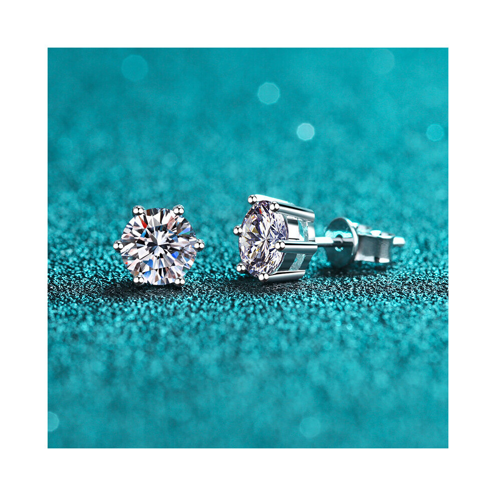 Moissanite Stud Earrings 14K Plated Sterling Silver D VVS1 Lab Diamond 6 Claws Round Ear Studs For Women