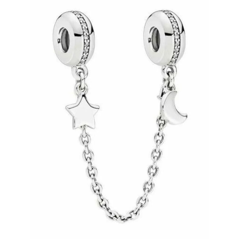 (Moon & star charm ) Silver/Gold safety chain charm, elegance, family heart safety charm for women bracelet S925 Sterling Silver Gifts For Women / friend birthday - Image 2