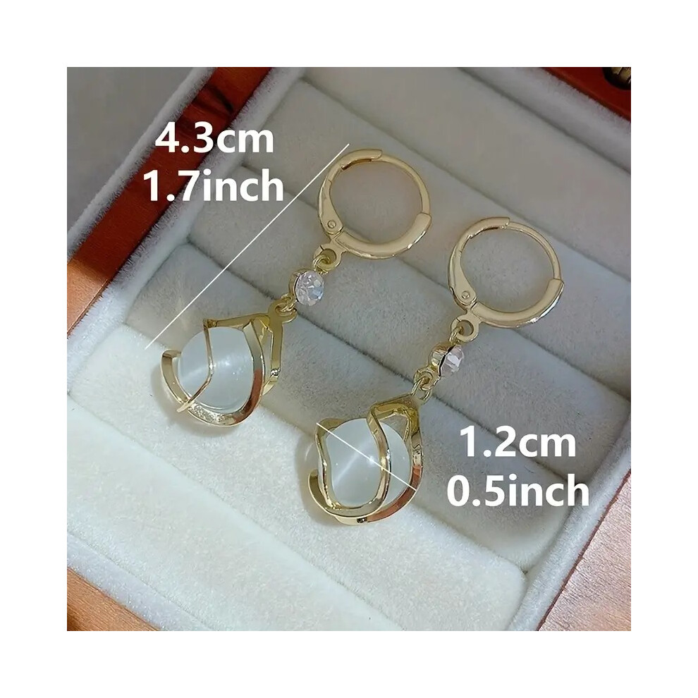 Moonstone Bead Shiny Rhinestone Decor Dangle Earrings Elegant Simple Style Copper Jewelry Delicate Female Gift - Image 4