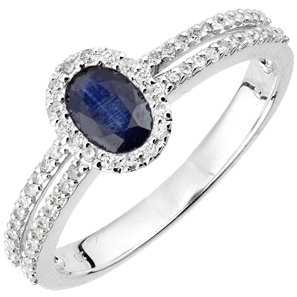 (N) Jewelco London 18ct White Gold Oval Sapphire and Diamond Halo Ring - Image 2
