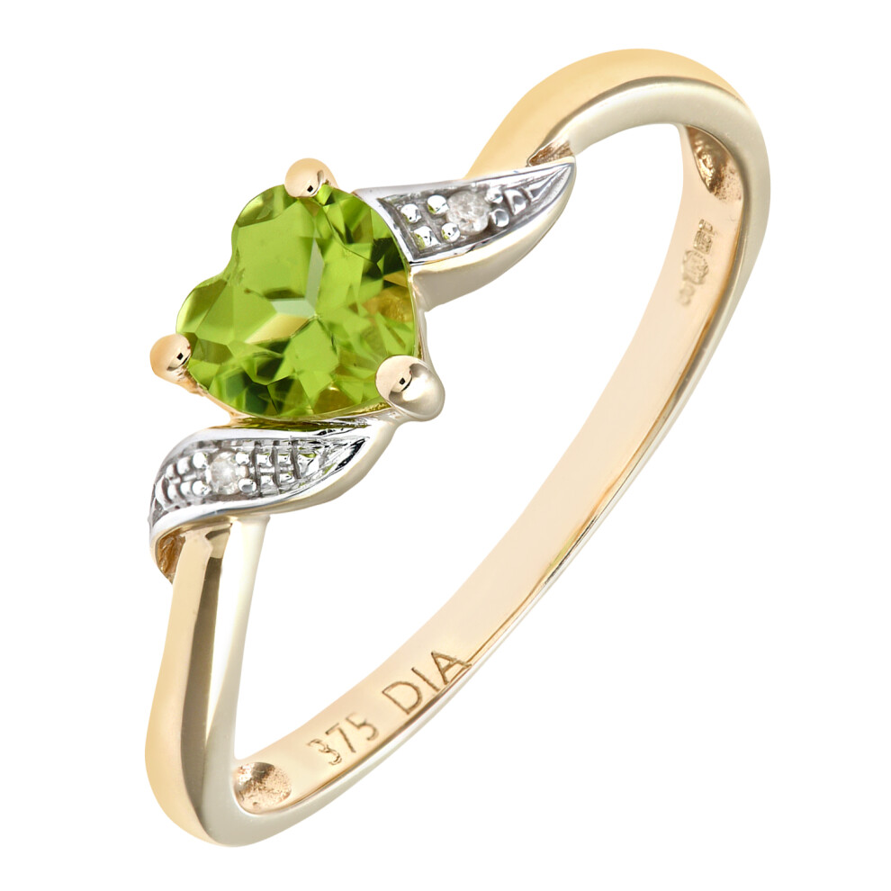 (N) Jewelco London 9ct Yellow Gold Peridot And Diamond Heart Ring - Image 2