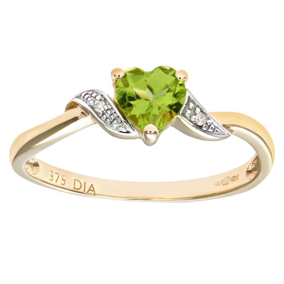 (N) Jewelco London 9ct Yellow Gold Peridot And Diamond Heart Ring