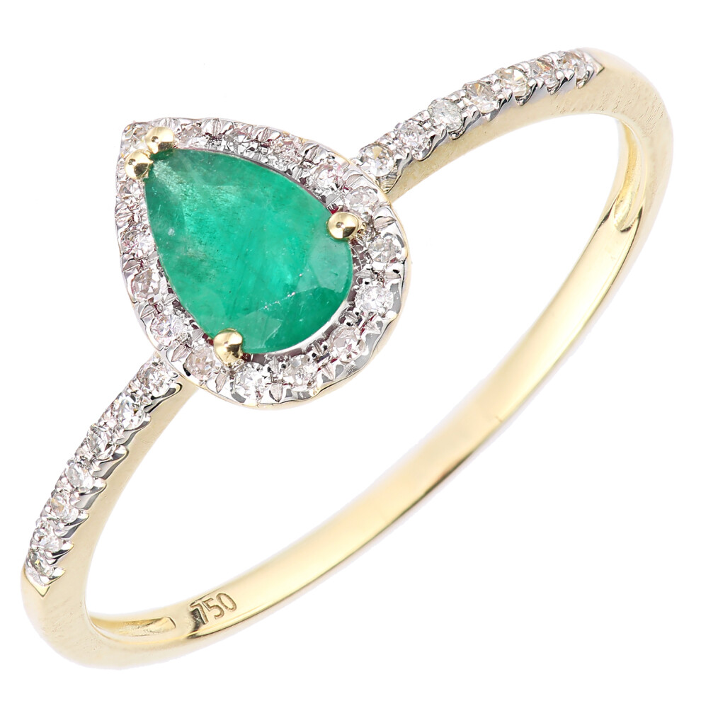 (O) Jewelco London 18ct Yellow Gold Pear Emerald and Diamond Teardrop Cluster Ring - Image 2