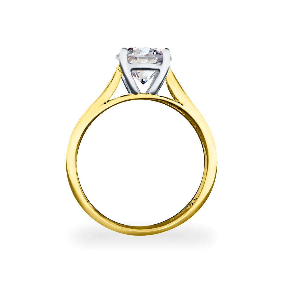 (O) Jewelco London 9ct Yellow and White Gold White Round Brilliant Cubic Zirconia Solitaire Shoulder Set Ring - JRN554 - Image 2