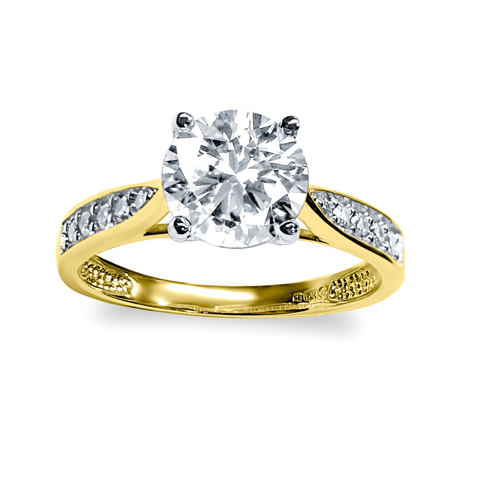 (O) Jewelco London 9ct Yellow and White Gold White Round Brilliant Cubic Zirconia Solitaire Shoulder Set Ring - JRN554