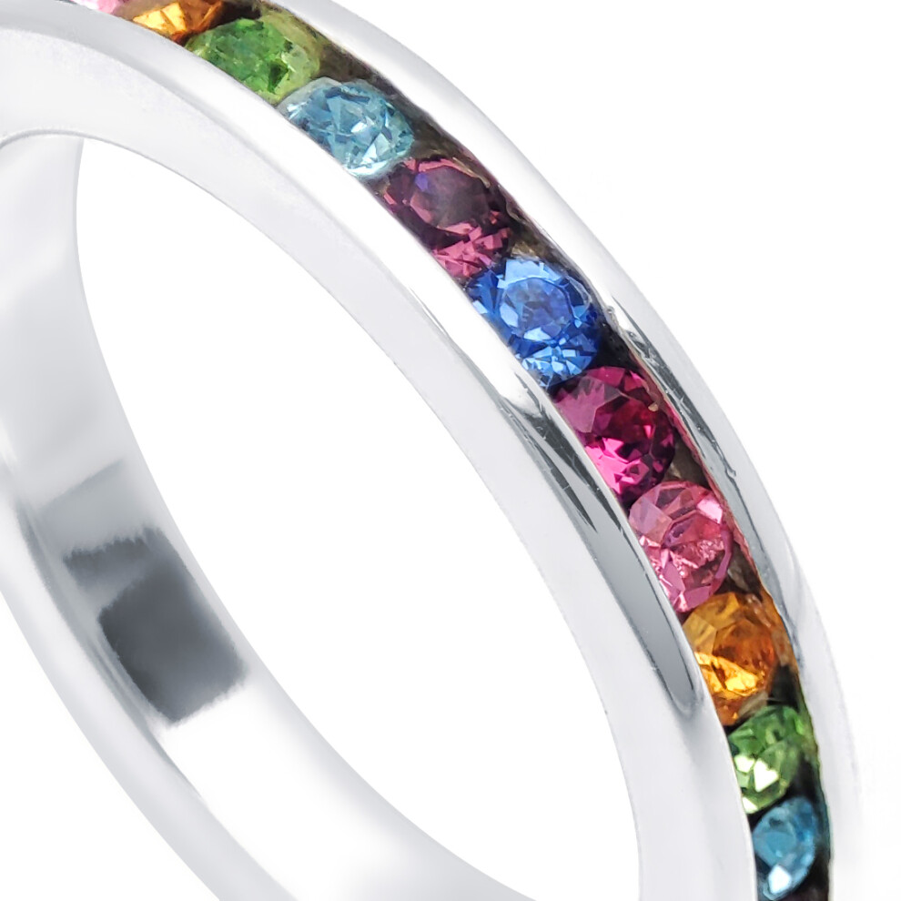 (O) Jewelco London Ladies Rhodium Plated Sterling Silver Multi Colour Cubic Zirconia Rainbow Full Eternity Ring 3.5mm - Image 5