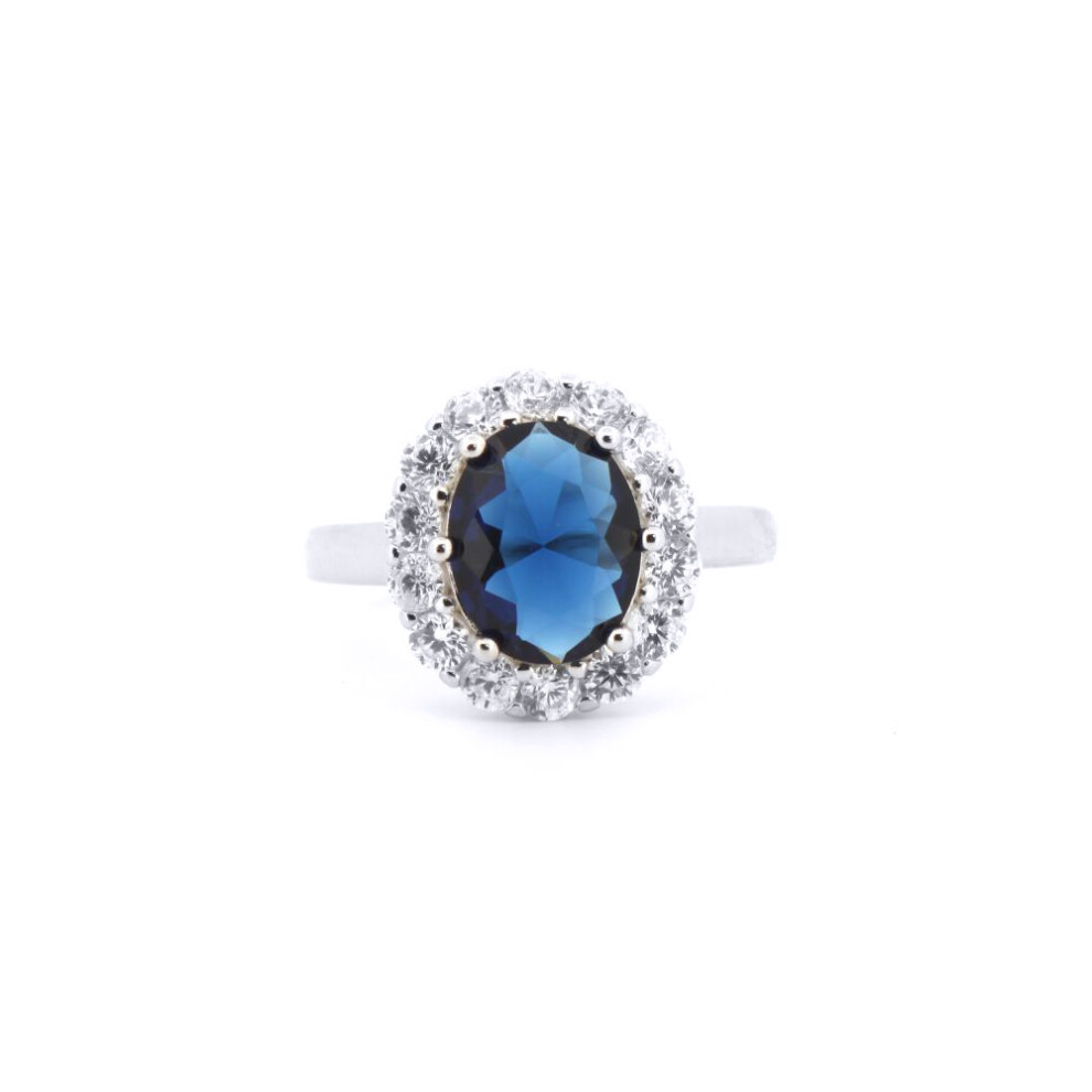 (P) Jewelco London 925 Silver Rhodium CZ Set Dress Ring - ARN186