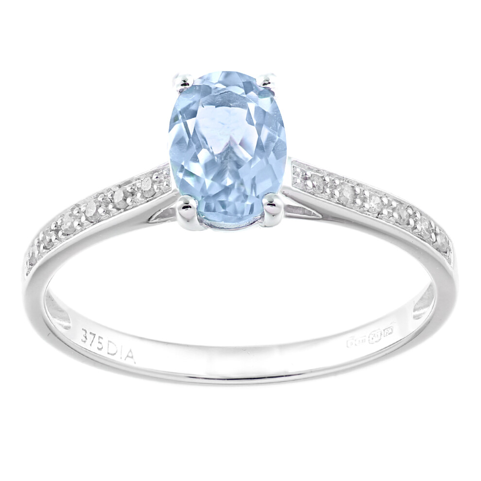 (P) Jewelco London 9ct White Gold Women Oval Topaz Engagement Ring