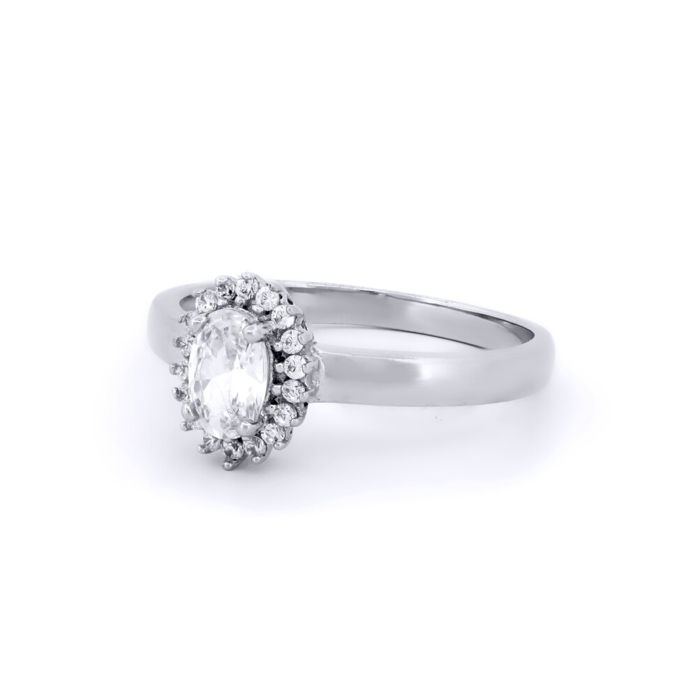 (P) Jewelco London Ladies Solid 9ct White Gold White Oval Cubic Zirconia Royal Princess Style Oval Cluster Ring - Image 4