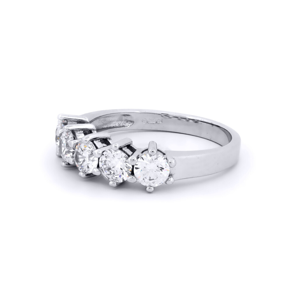 (P) Jewelco London Ladies Solid 9ct White Gold White Round Brilliant Cubic Zirconia 5 Stone Eternity Ring - Image 4