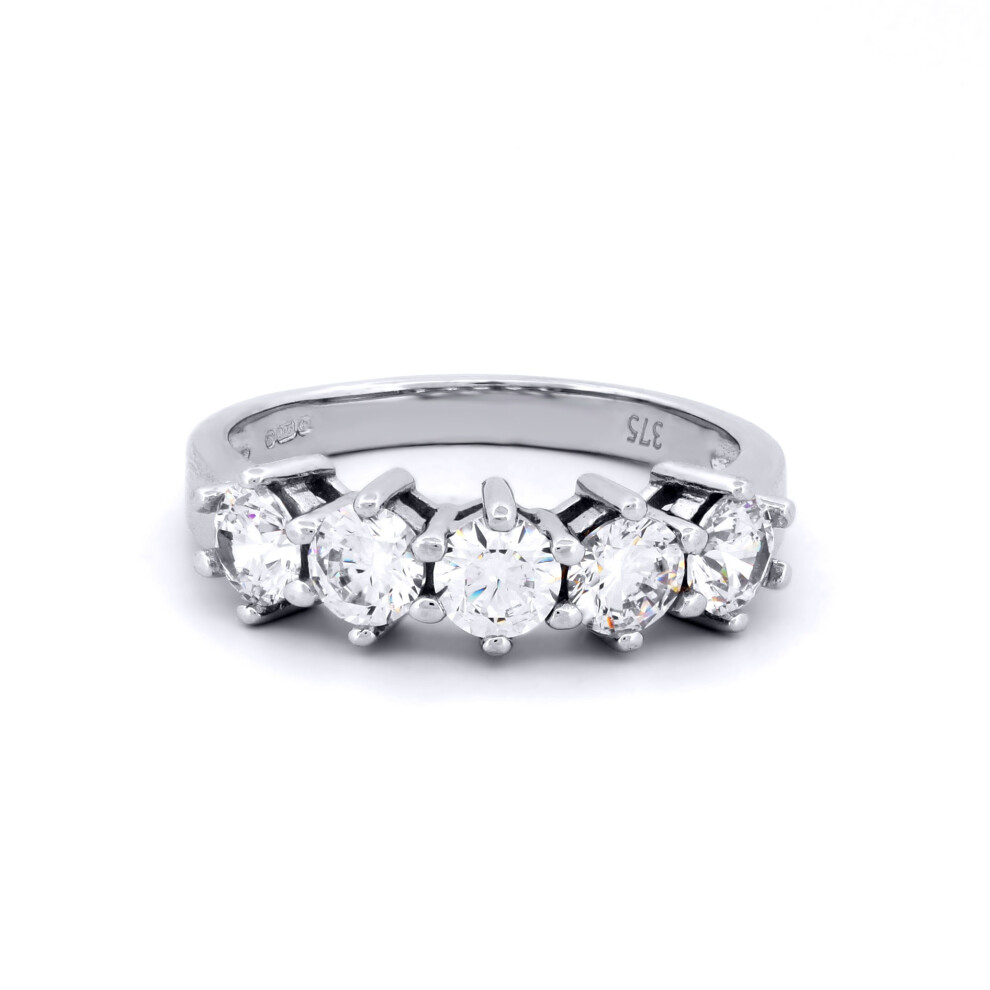 (P) Jewelco London Ladies Solid 9ct White Gold White Round Brilliant Cubic Zirconia 5 Stone Eternity Ring