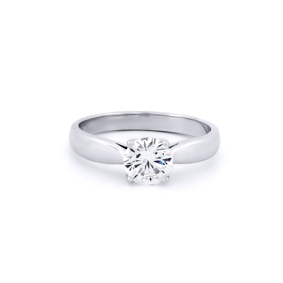 (P) Jewelco London Ladies Solid 9ct White Gold White Round Brilliant Cubic Zirconia Solitaire Engagement Ring