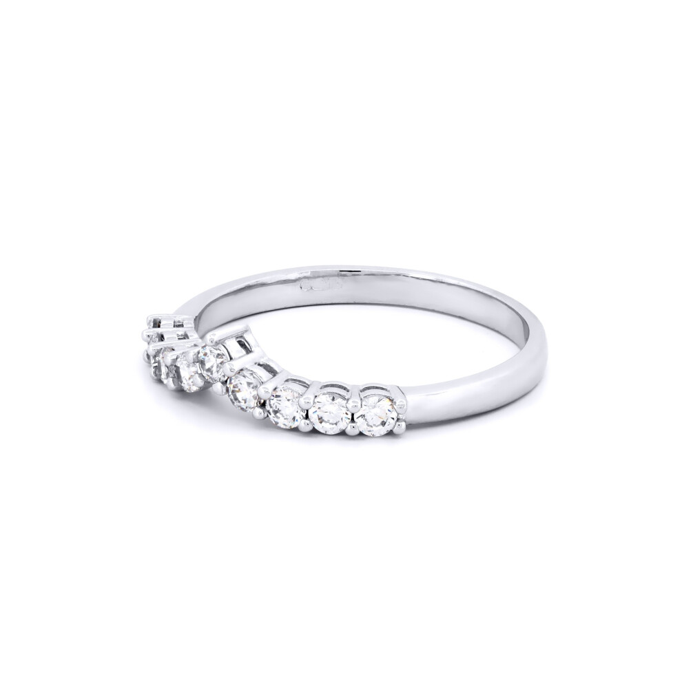 (P) Jewelco London Ladies Solid 9ct White Gold White Round Brilliant Cubic Zirconia Wishbone Eternity Ring - Image 4