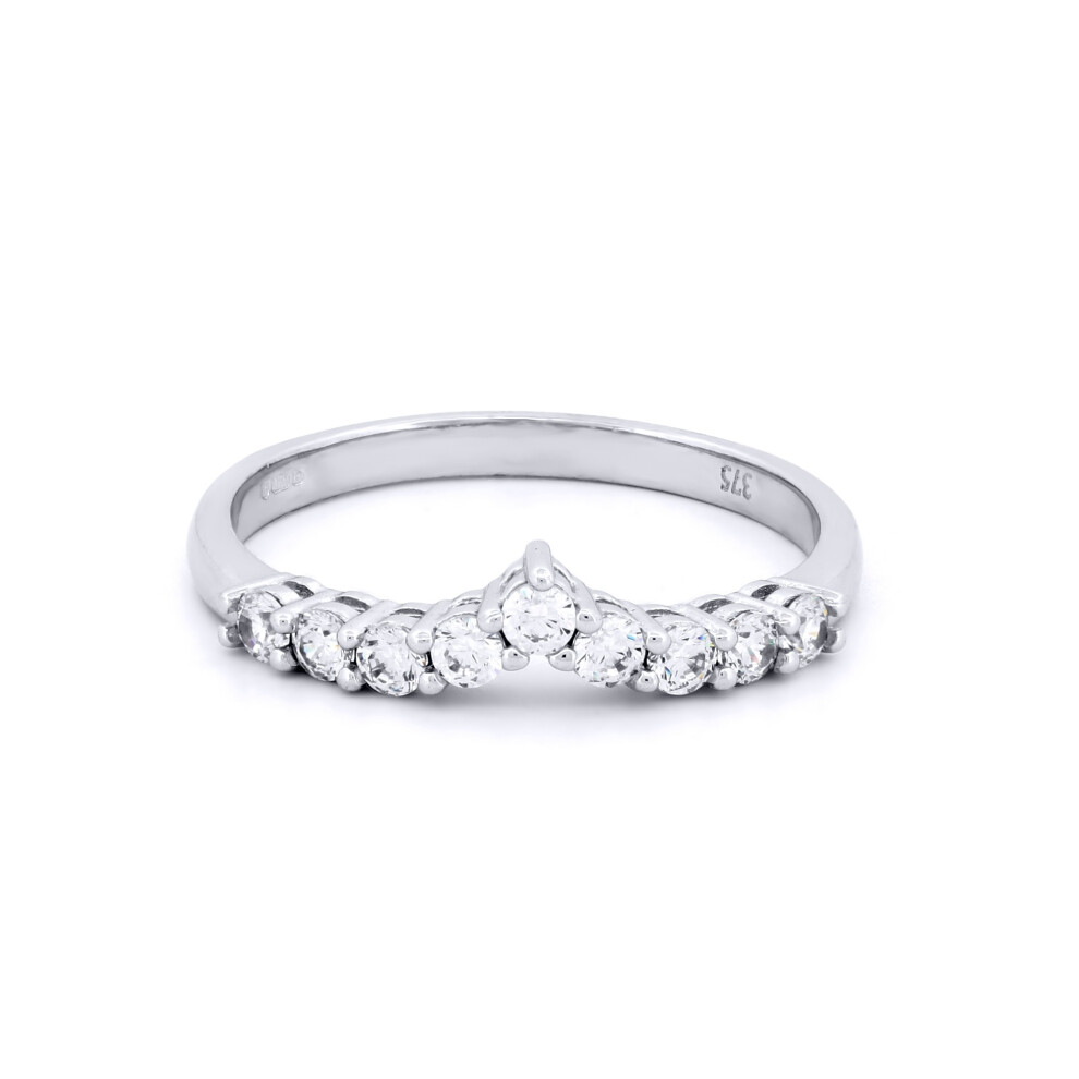 (P) Jewelco London Ladies Solid 9ct White Gold White Round Brilliant Cubic Zirconia Wishbone Eternity Ring