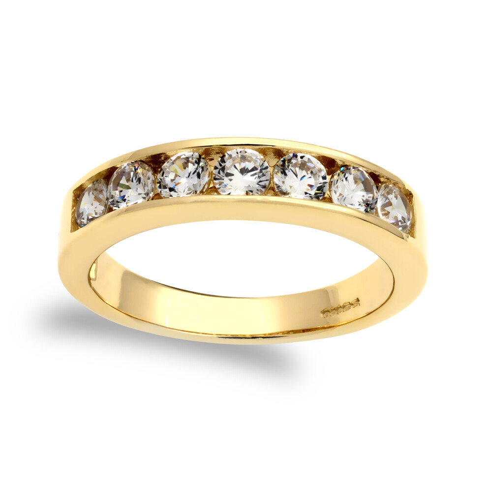 (P) Jewelco London Ladies Solid 9ct Yellow Gold White Round Brilliant Cubic Zirconia 7 Stone Eternity Ring