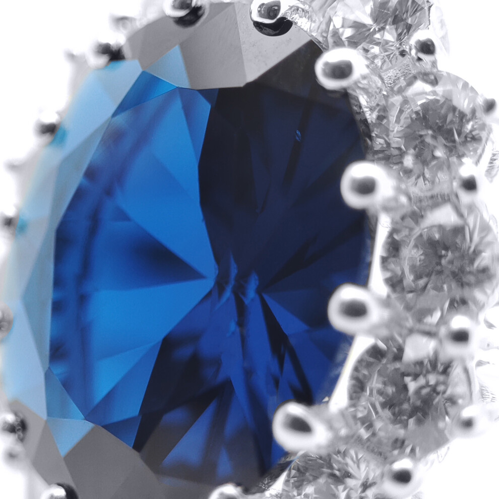 (P) Jewelco London Sterling Silver Blue Oval Cubic Zirconia Princess Diana & Kate Royal 2mm Engagement Ring, 10x12mm - 8-84-9751 - Image 2