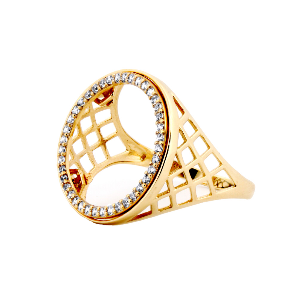 (P) Jewelco London Unisex Solid 9ct Yellow Gold Cubic Zirconia Halo Circle of Life Half Sovereign Coin Mount Ring - JRN168-H-CZ - Image 2