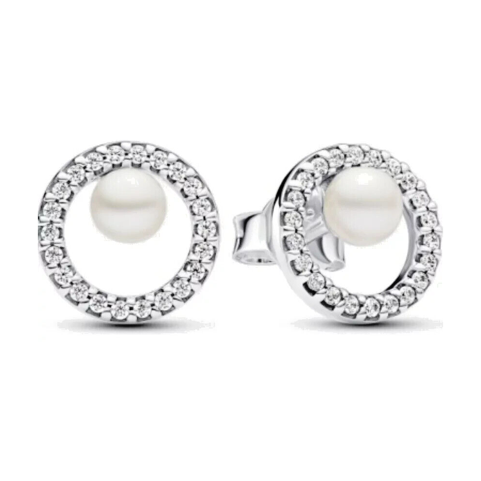 Pandora Pearl And Pavé Halo Earrings 293154C01 - Image 2