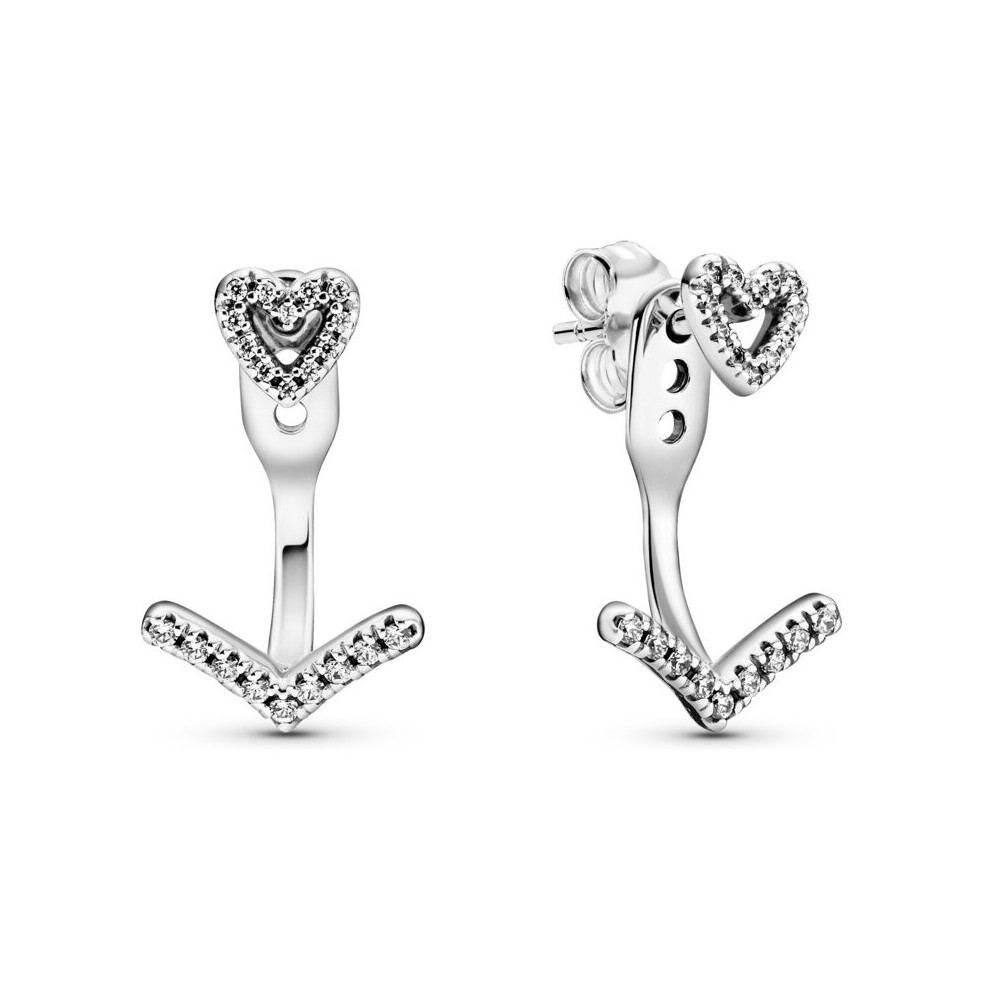 Pandora Sparkling Wishbone Heart Stud Earrings 299280C01