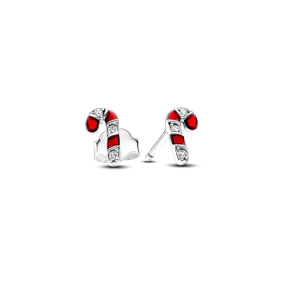 Pandora Stud Earrings Sparkling Red Candy Cane Genuine 292996C01