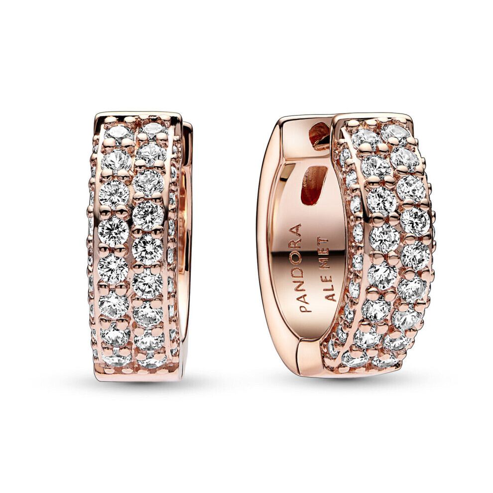 PANDORA Women's Creole Earrings Timeless PavÃ© Rose Gold 282622C01