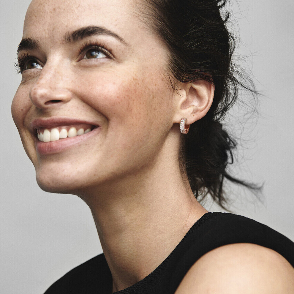 PANDORA Women's Creole Earrings Timeless Pavé Rose Gold 282622C01 - Image 2