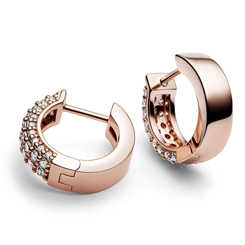 PANDORA Women's Creole Earrings Timeless Pavé Rose Gold 282622C01 - Image 3