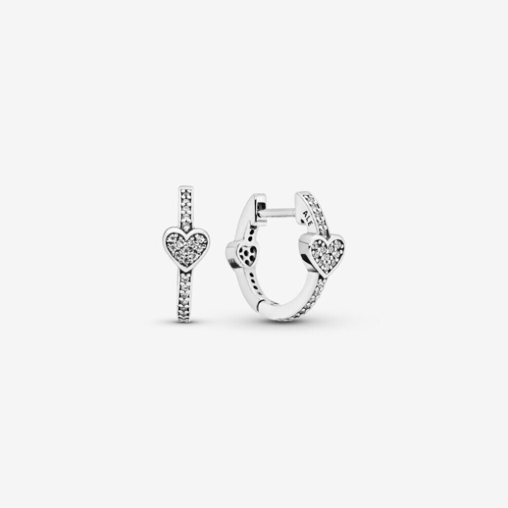 (PavÃ© Heart Hoop Earrings Sterling silver 297290CZ) (Sparkling Pandora Logo Stud Earrings Sterling silver 290559CZ) Genuine Pandora Sterling Silver S925 ALE PavÃ© Hoop Earrings With Pouch