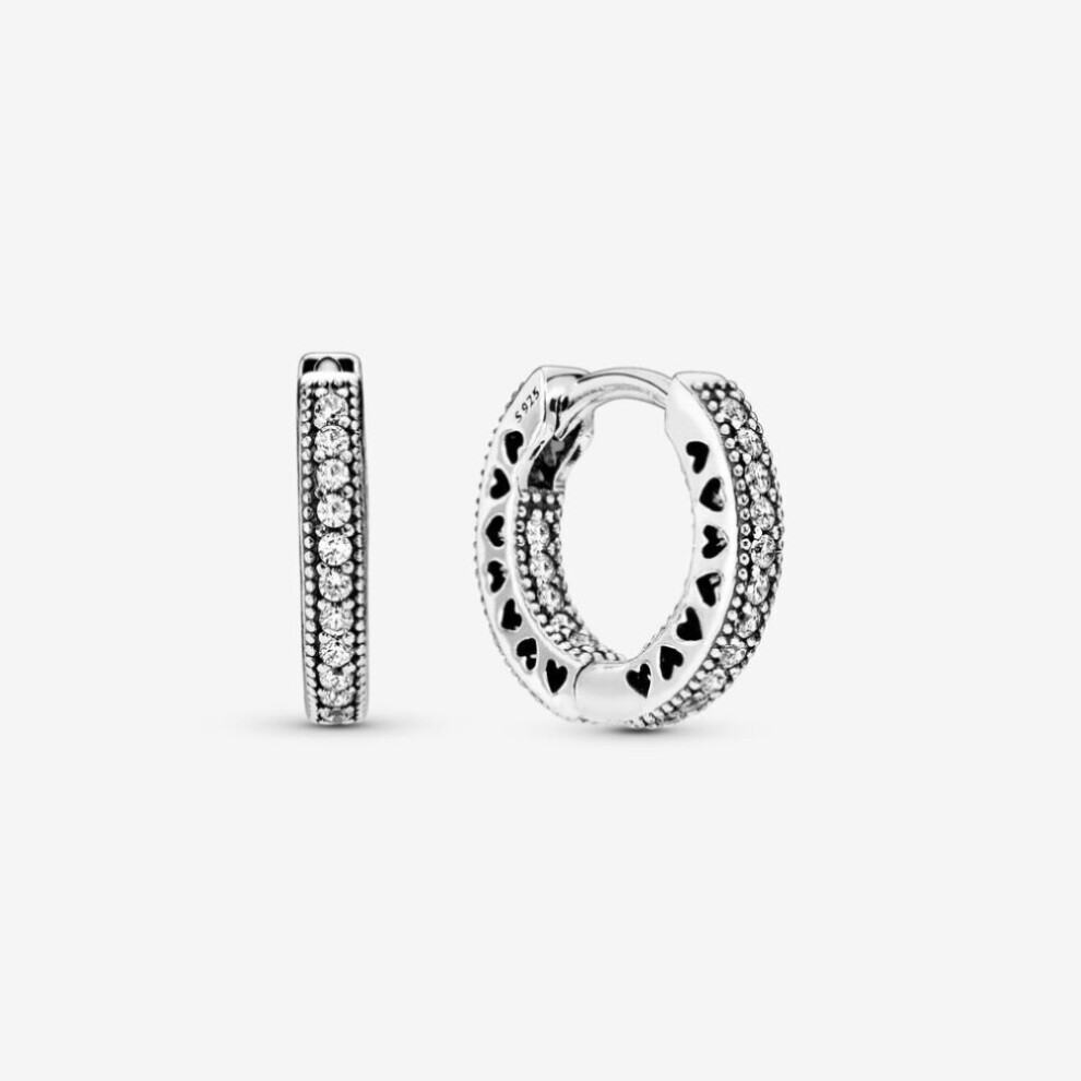 (PavÃ© Heart Sterling silver Hoop Earrings 296317CZ) (Sparkling Pandora Logo Stud Earrings Sterling silver 290559CZ) Genuine Pandora Sterling Silver S925 ALE PavÃ© Hoop Earrings With Pouch